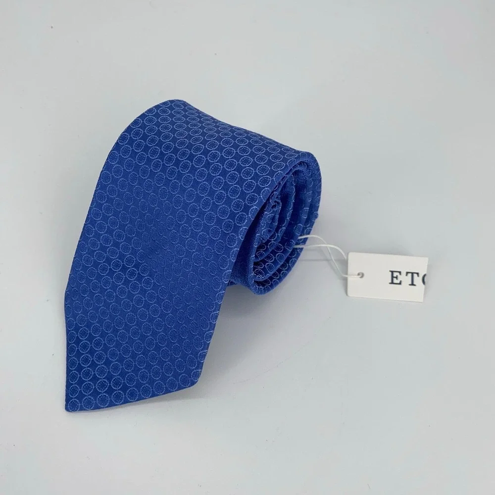 Eton Tie Mens One Size Blue Circle Print Silk Classic Luxury Necktie Italy Made